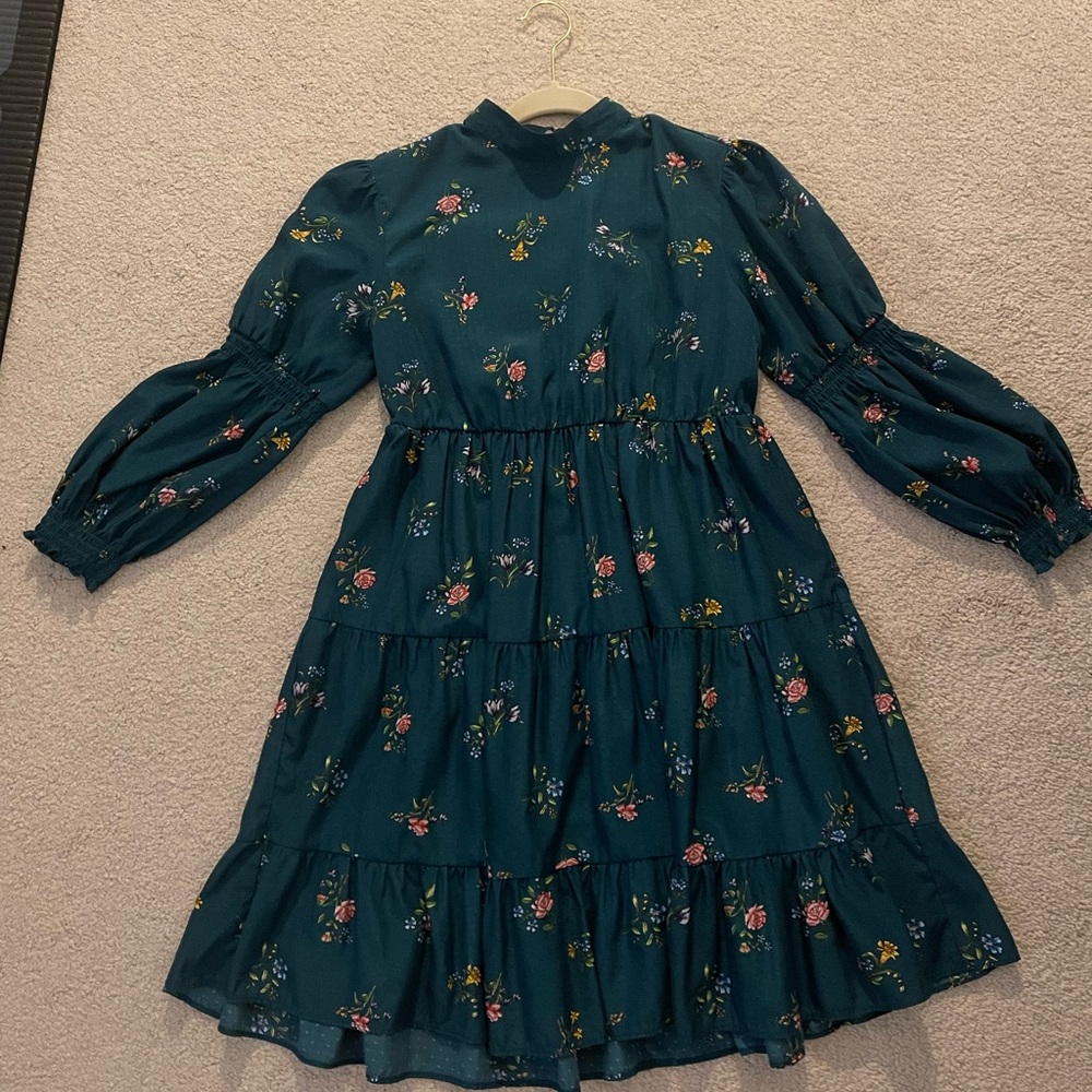 Zara Floral Dress in Forest Green